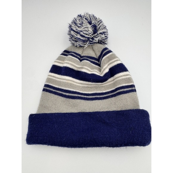 Los Angeles LA Dodgers New Era Knit Pom Beanie Hat Blue Gray Stripe One Size - Picture 5 of 6